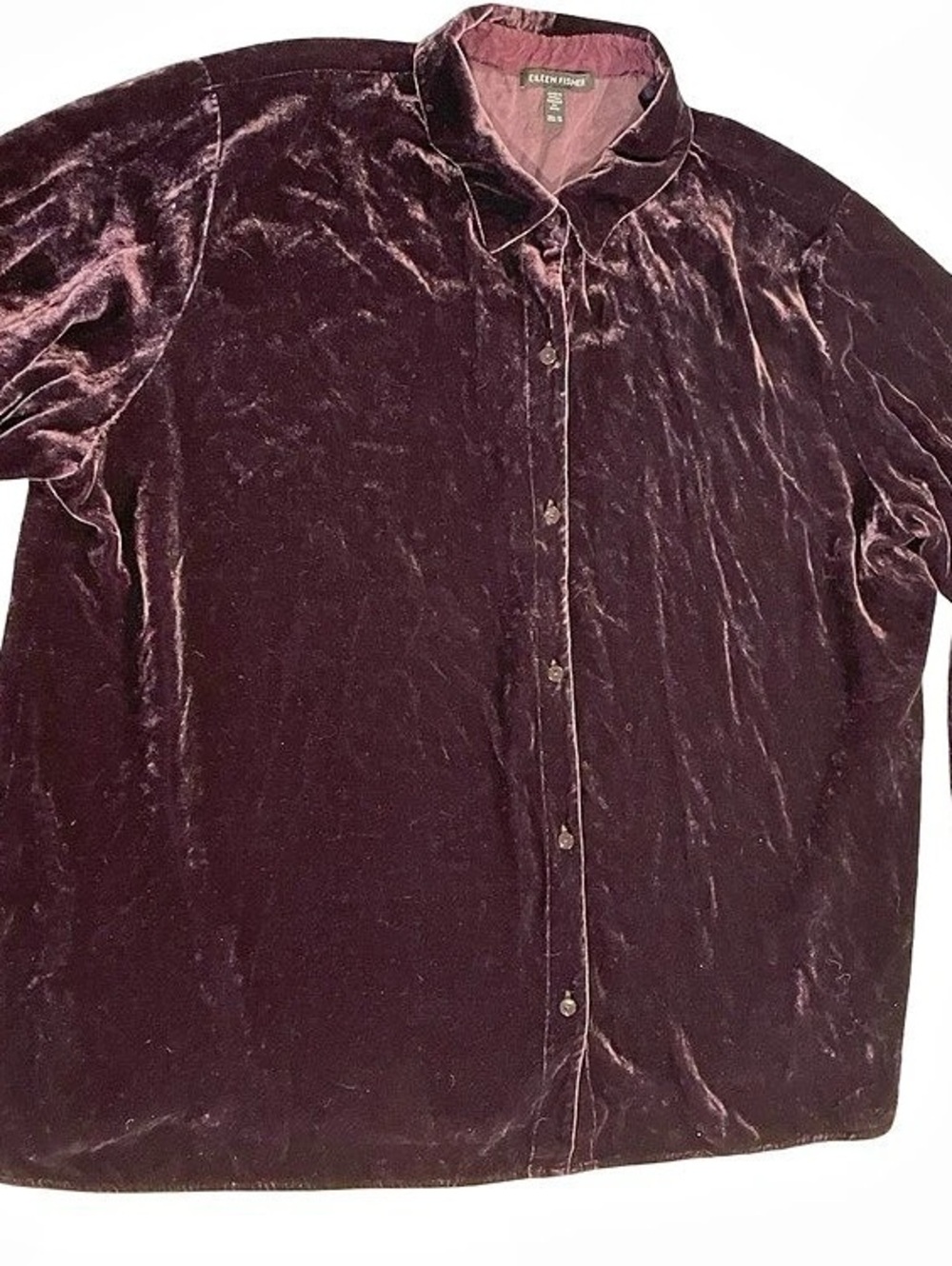 Eileen Fisher Velvet Classic Collar Shirt Sweet Plum Silk Blend Plus Size 1X